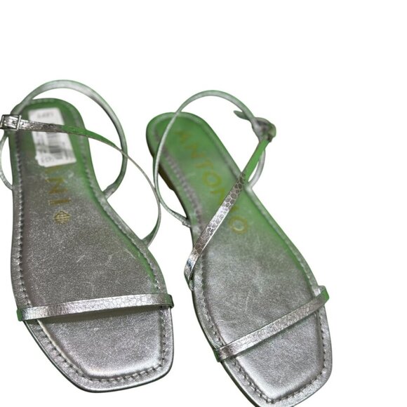 Antonio Melani Silver Strappy Flat Sandals | Metallic Minimalist | Size … - Picture 1 of 5
